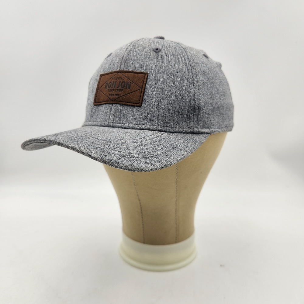 Ron Jon Surf Shop Fitted Hat Heather Grey Faux Leather Patch Cap L/XL Mens